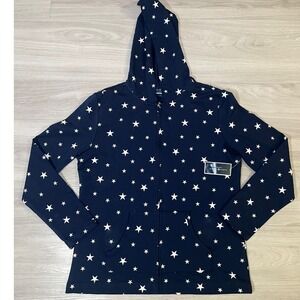 Karen Scott Sport Navy White Star Full Zip Hoodie Sweatshirt Women's Medium